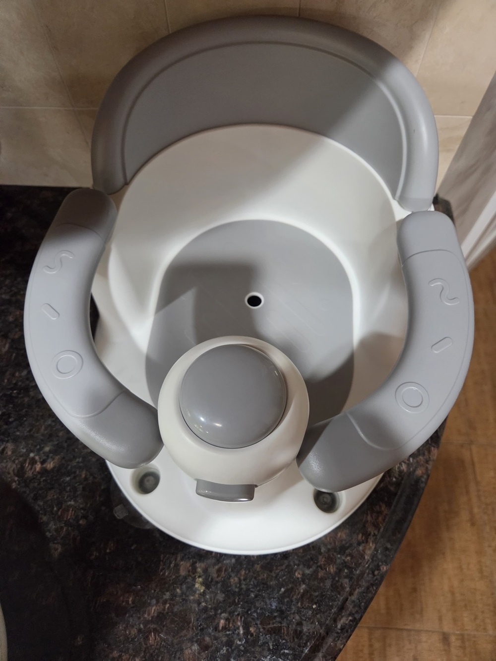Gray and White Baby Bath Seat with Support Arms